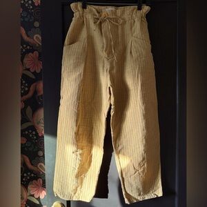 Cotelac Women’s Cropped High Waisted Pants Mustard Gold Striped Size 0 Small